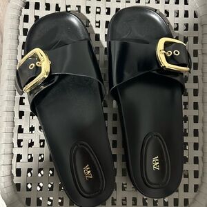 Zara Black Sandals with Gold Accent